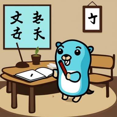 Go Blue Gopher is writing Japanese kanji.