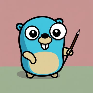 Go Blue Gopher is writing his name in Japanese katakana.