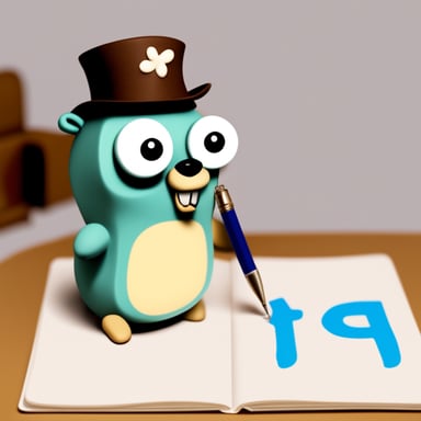 Go Blue Gopher is writing his name in Japanese katakana.