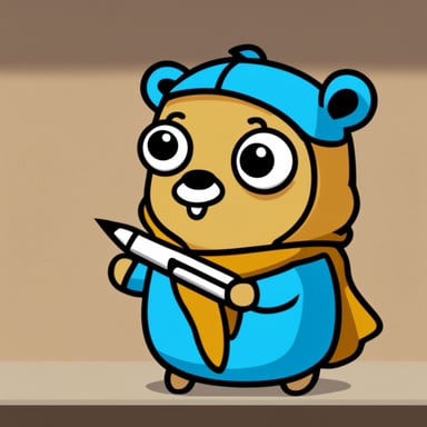Go Blue Gopher is writing his name in Japanese katakana.