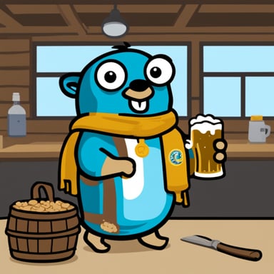 Go Blue Gopher looks delighted while drinking a beer.