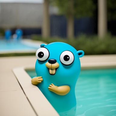 Go blue gopher swimming in a pool.