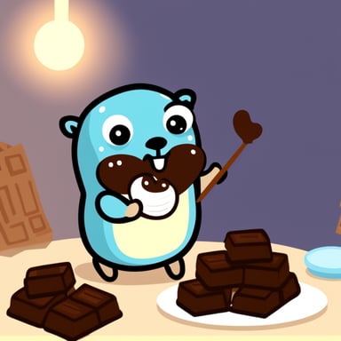Go Blue Gopher eating chocolate.