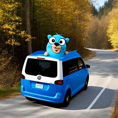 Go Blue Gopher driving a blue VW Touran.