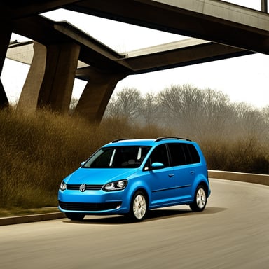 Go Blue Gopher driving a blue VW Touran.