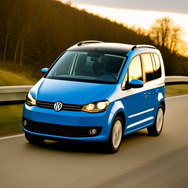 Go Blue Gopher driving a blue VW Touran.
