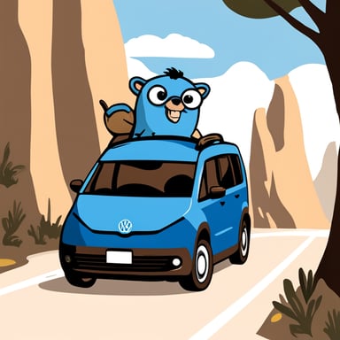 Go Blue Gopher driving a blue VW Touran.
