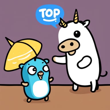 Go Blue Gopher meeting a unicorn.