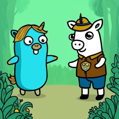Go Blue Gopher meeting a unicorn.