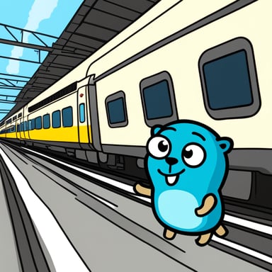 Go Blue Gopher happy in front of Shinkansen train