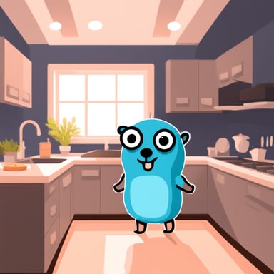 Go Blue Gopher standing in the kitchen preparing a nice meal.