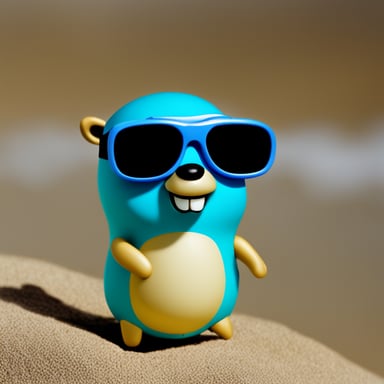 A go blue gopher wearing goggles and a snorkel, ready for a swim.