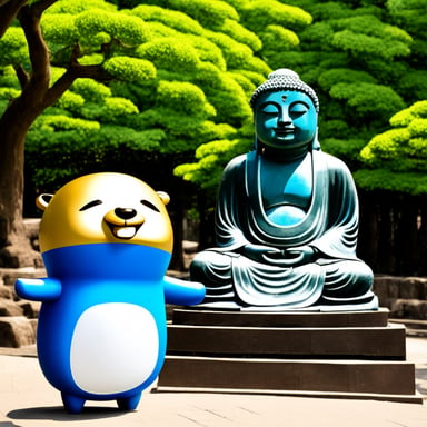 Go Blue Gopher visiting Great Buddha in Kamakura.