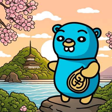 Go Blue Gopher visiting Great Buddha in Kamakura.