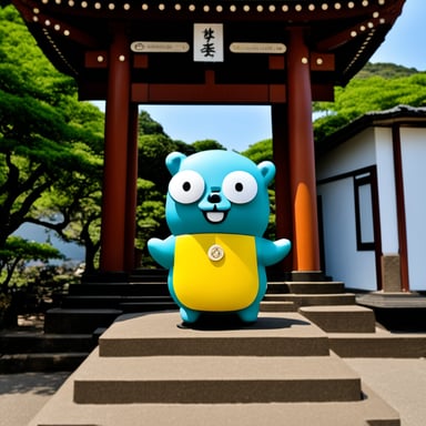 Go Blue Gopher visiting Great Buddha in Kamakura.