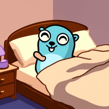 Go blue gopher sleeping in bed.