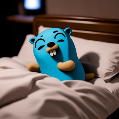 Go blue gopher sleeping in bed.