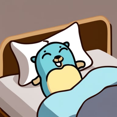 Go blue gopher sleeping in bed.