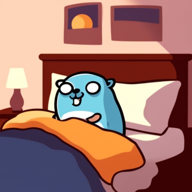 Go blue gopher sleeping in bed.