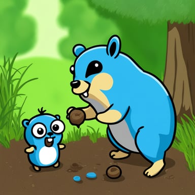 Go Blue Gopher feeding a squirrel