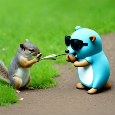 Go Blue Gopher feeding a squirrel