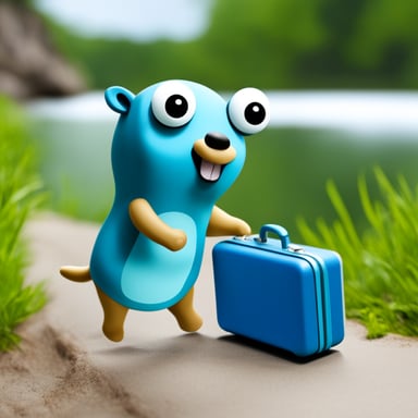 Go Blue Gopher traveling with a suitcase.