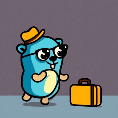 Go Blue Gopher traveling with a suitcase.