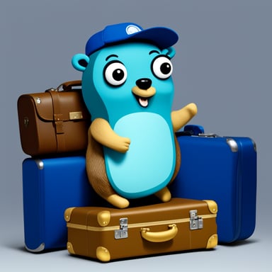 Go Blue Gopher traveling with a suitcase.