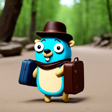 Go Blue Gopher traveling with a suitcase.