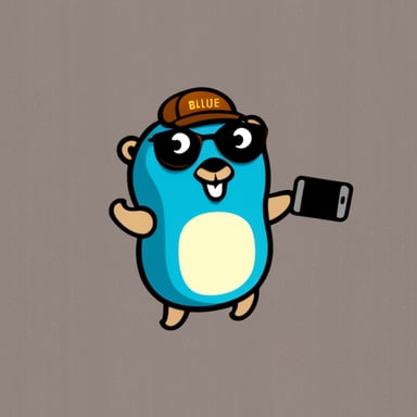 Go Blue Gopher swiping on a phone, white background