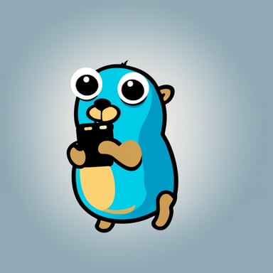 Go Blue Gopher swiping on a phone, white background
