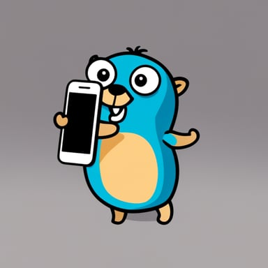 Go Blue Gopher swiping on a phone, white background