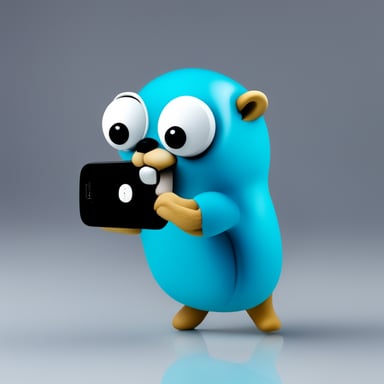 Go Blue Gopher swiping on a phone, white background
