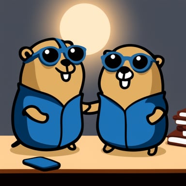 Two gophers calling Go Blue Gopher.