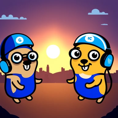 Two gophers calling Go Blue Gopher.