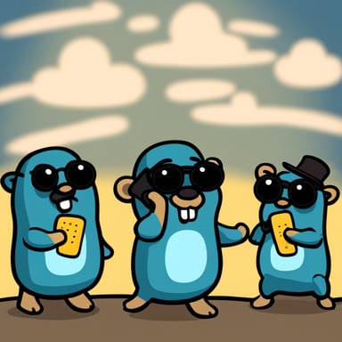 Three Go Blue Gopher telephoning each other.