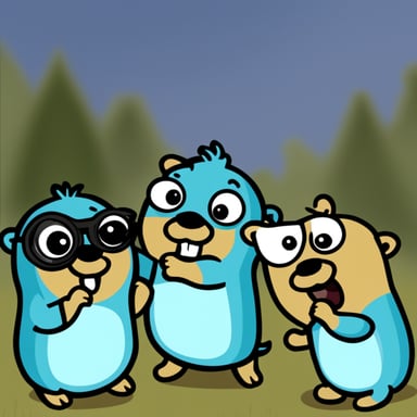 Three Go Blue Gopher telephoning each other.