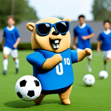 Go Blue Gopher playing soccer in a team.