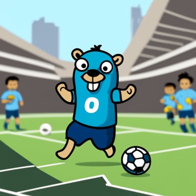 Go Blue Gopher playing soccer in a team.
