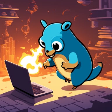 A strong Go Blue Gopher defeating a C++ dragon.