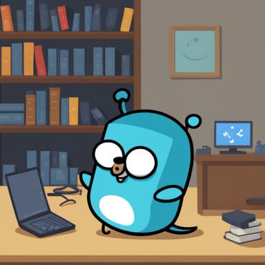 A strong Go Blue Gopher defeating a C++ dragon.