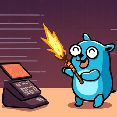 A strong Go Blue Gopher defeating a C++ dragon.