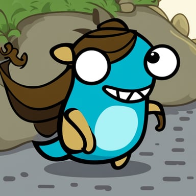 A strong Go Blue Gopher defeating a C++ dragon.