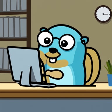 Go Blue Gopher working at a computer.