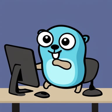 Go Blue Gopher working at a computer.