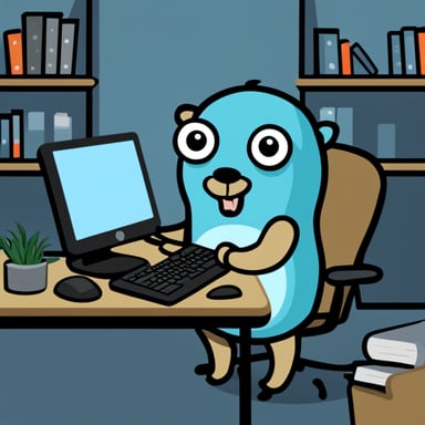 Go Blue Gopher working at a computer.