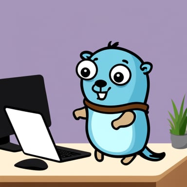 Go Blue Gopher working at a computer.