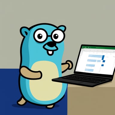Go Blue Gopher calculating with an Excel sheet.