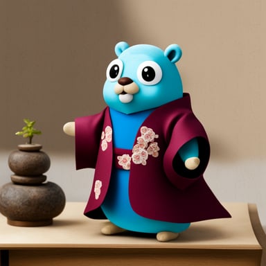 Go Blue Gopher in a nice blue Japanese kimono.
