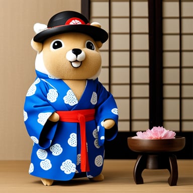 Go Blue Gopher in a Japanese kimono in Japan.